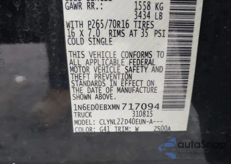 2021 Nissan Frontier Sv 4X4 из США, поврежденный, VIN 1N6ED0EBXMN717094